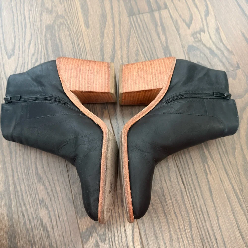 Loeffler Randall Leather Stacked Heel Side Zip Ankle Boots Size 8.5